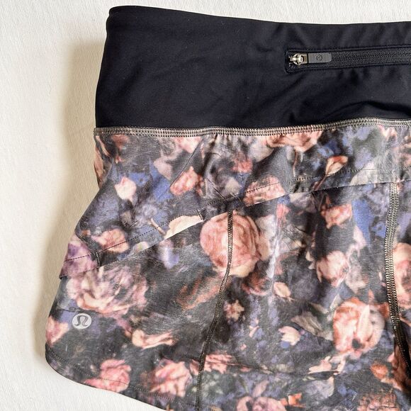 Lululemon Women Run 2.5” Speed Up Shorts Frosted Rose Multi Black Print 10 Lined - Picture 2 of 7